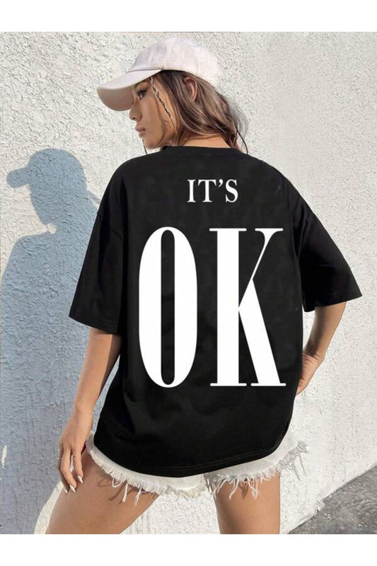 Its Ok Baskılı Siyah Tişort
