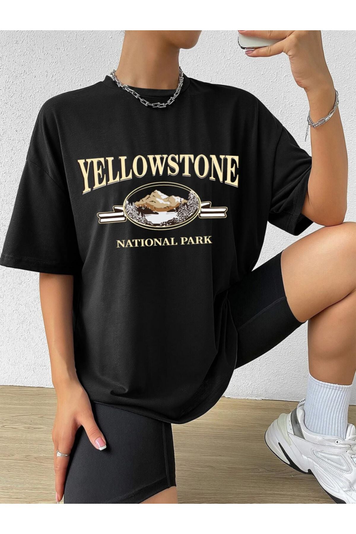yellowstone baskılı siyah unisex oversize tişort