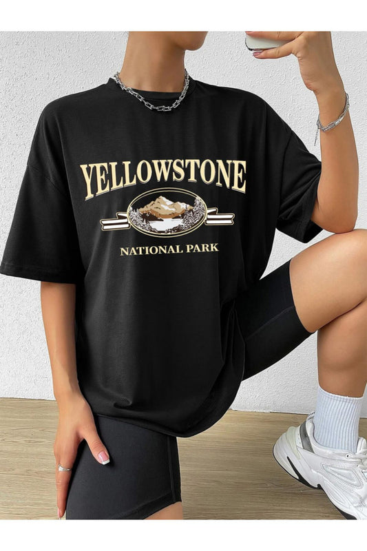 yellowstone baskılı siyah unisex oversize tişort