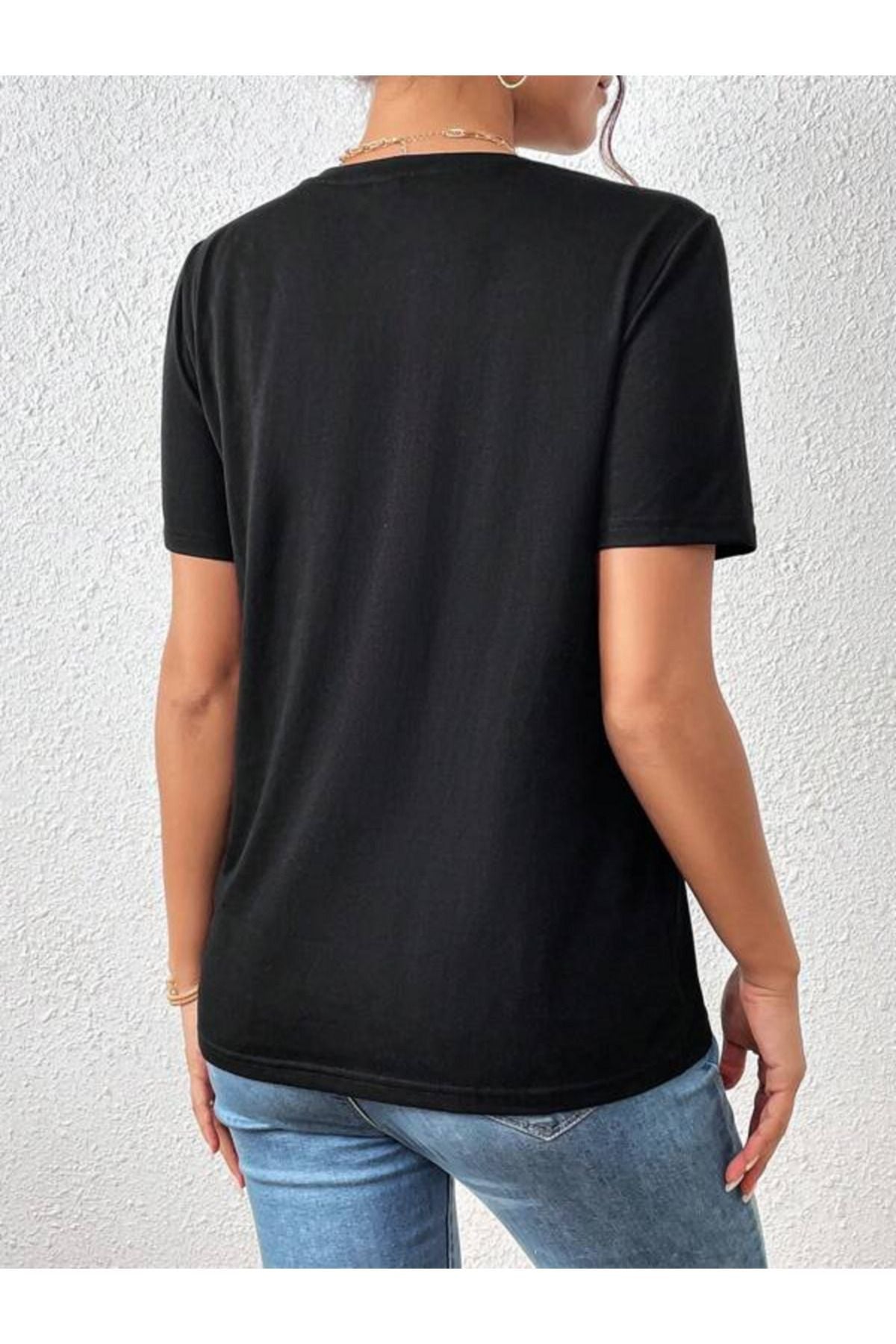 yuz baskılı siyah penye tshirt