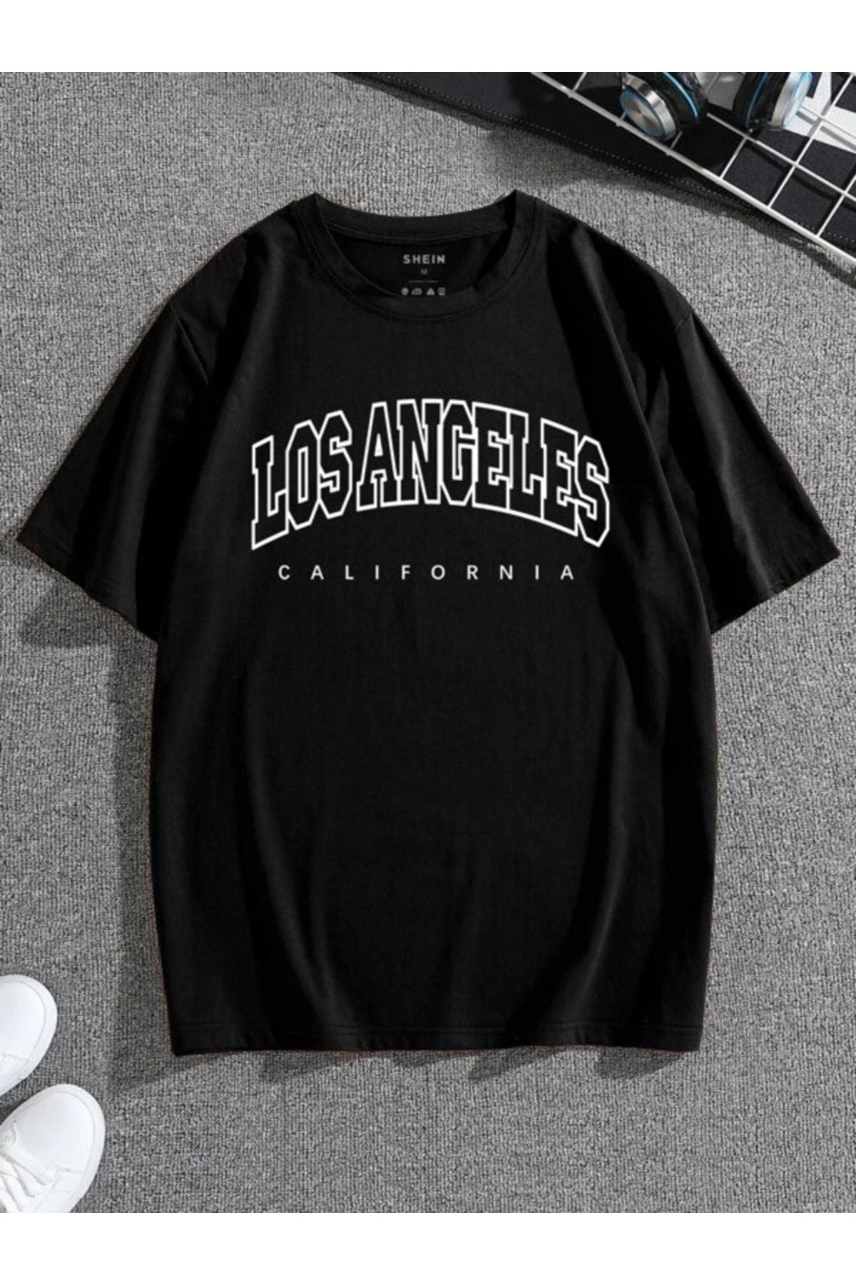 Los.c Baskılı Siyah Oversize T-shirt