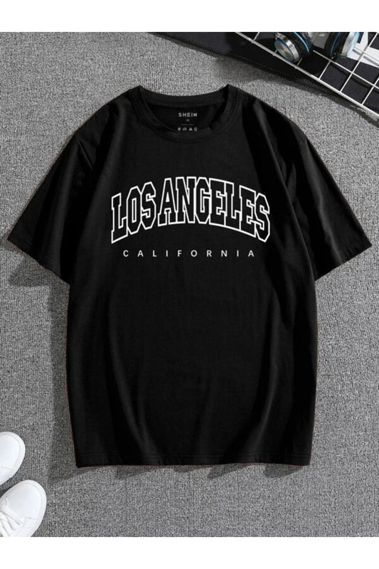 Los.c Baskılı Siyah Oversize T-shirt