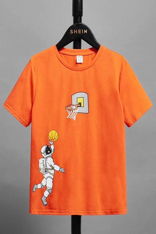 Uzay Baskılı Turuncu T_shirt.100/100 Pamuk