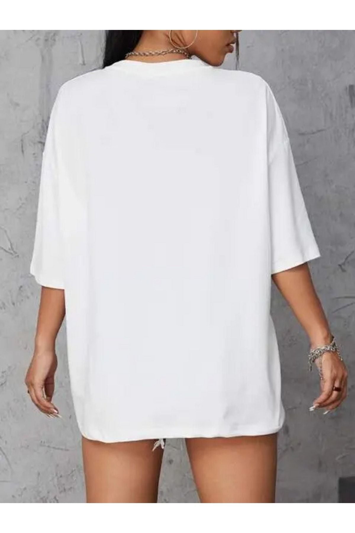 Miami Baskılı Beyaz Oversize T-shirt