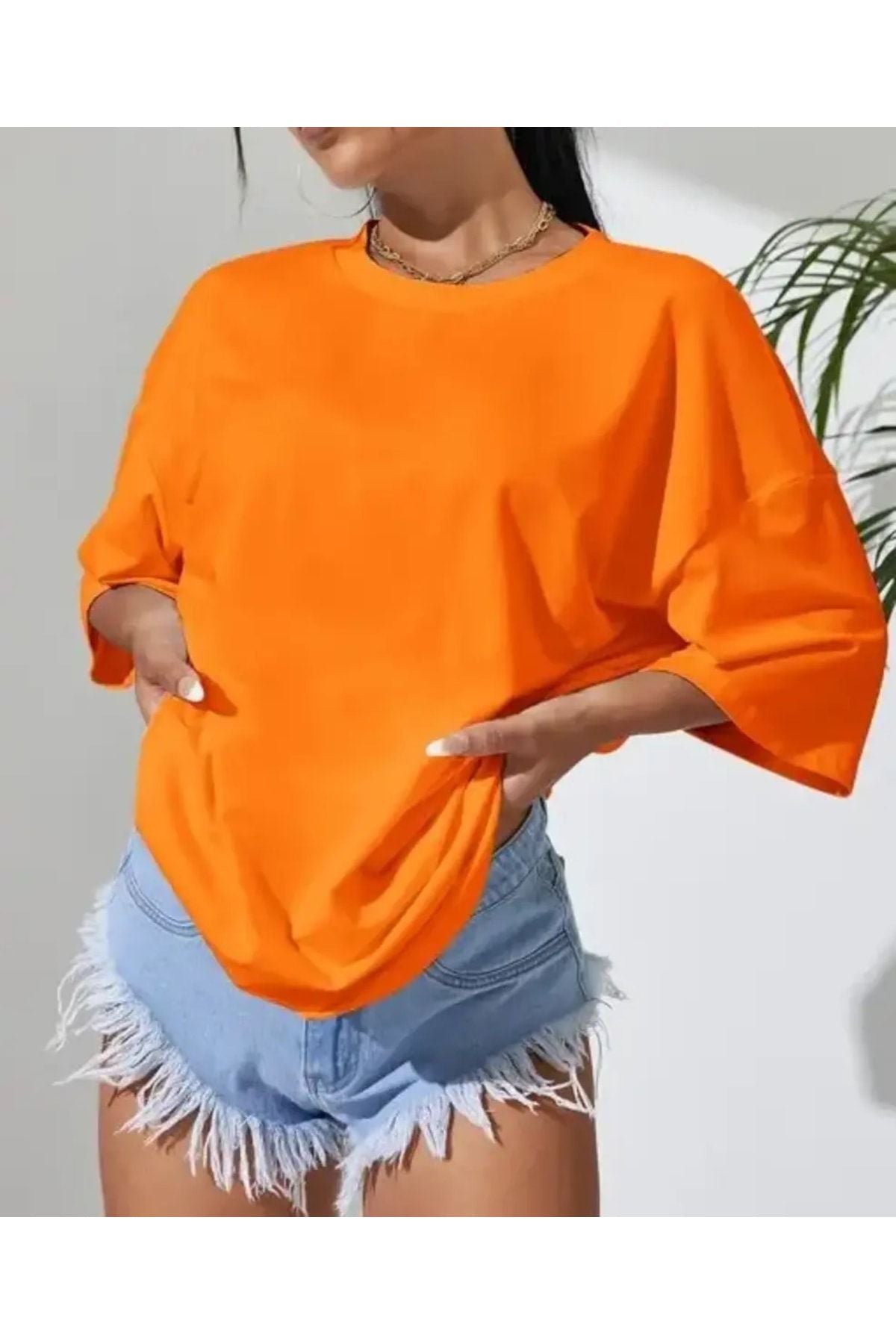 Duz Turuncu Oversize T-shirt