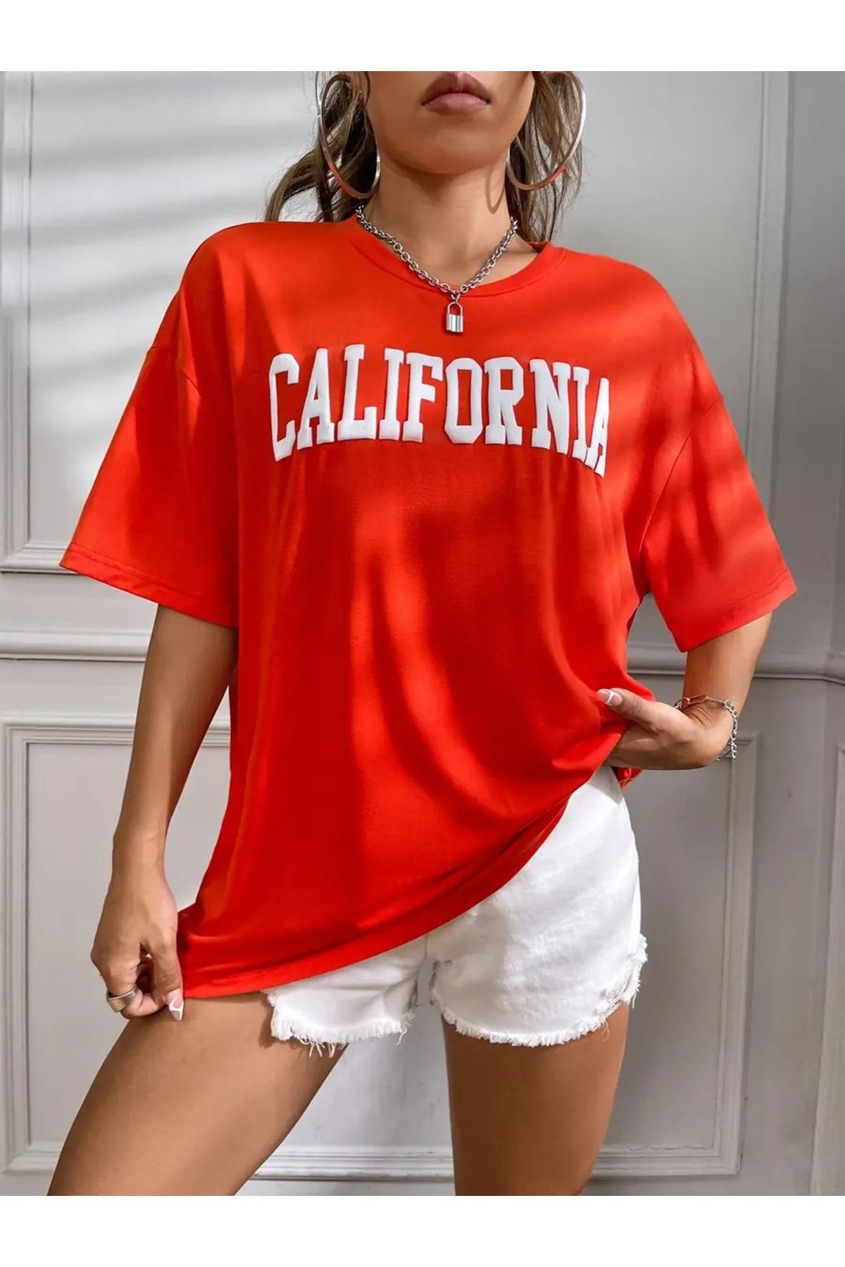 California Baskılı Turuncu Tişort