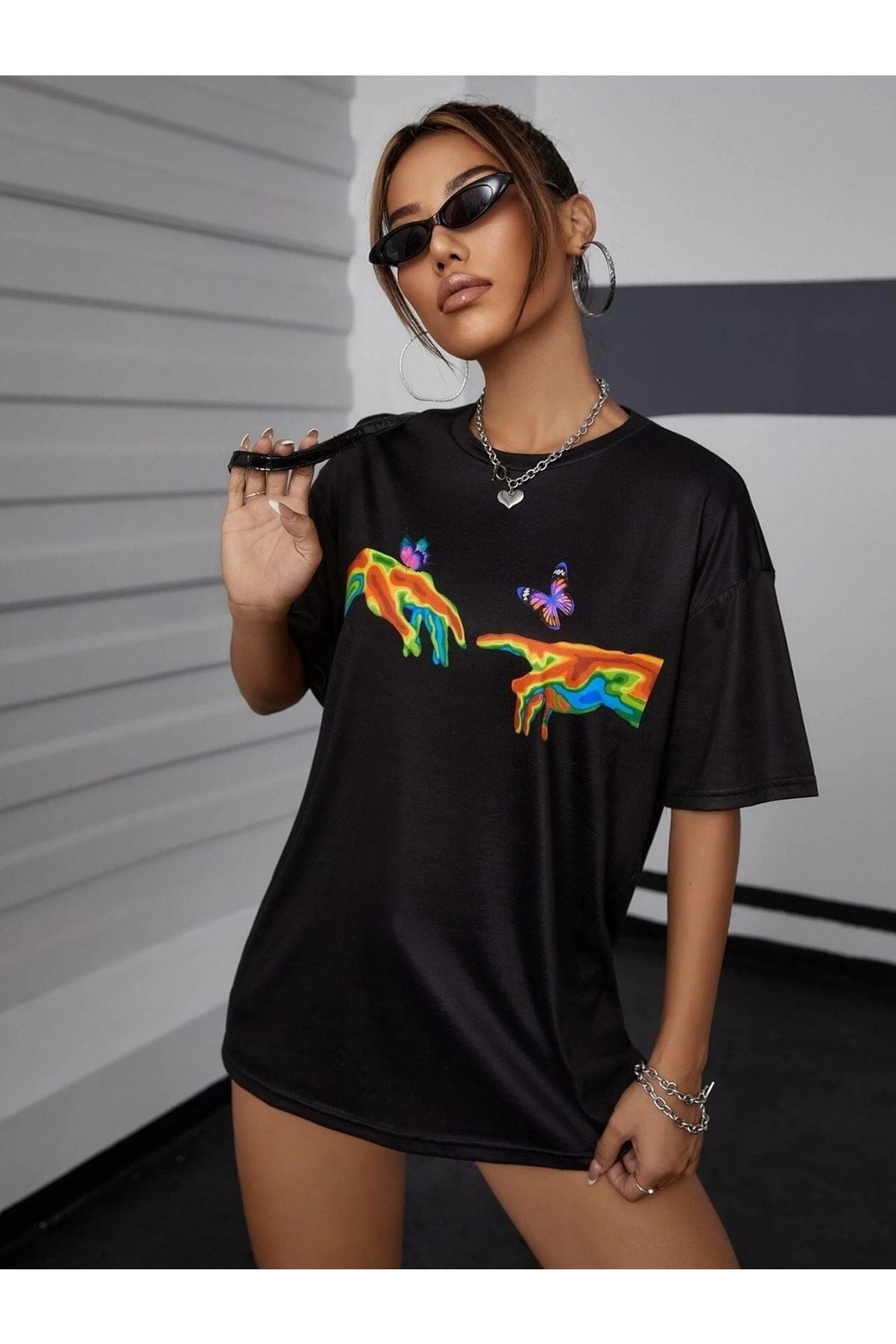 Colourful Baskı Siyah T-shirt